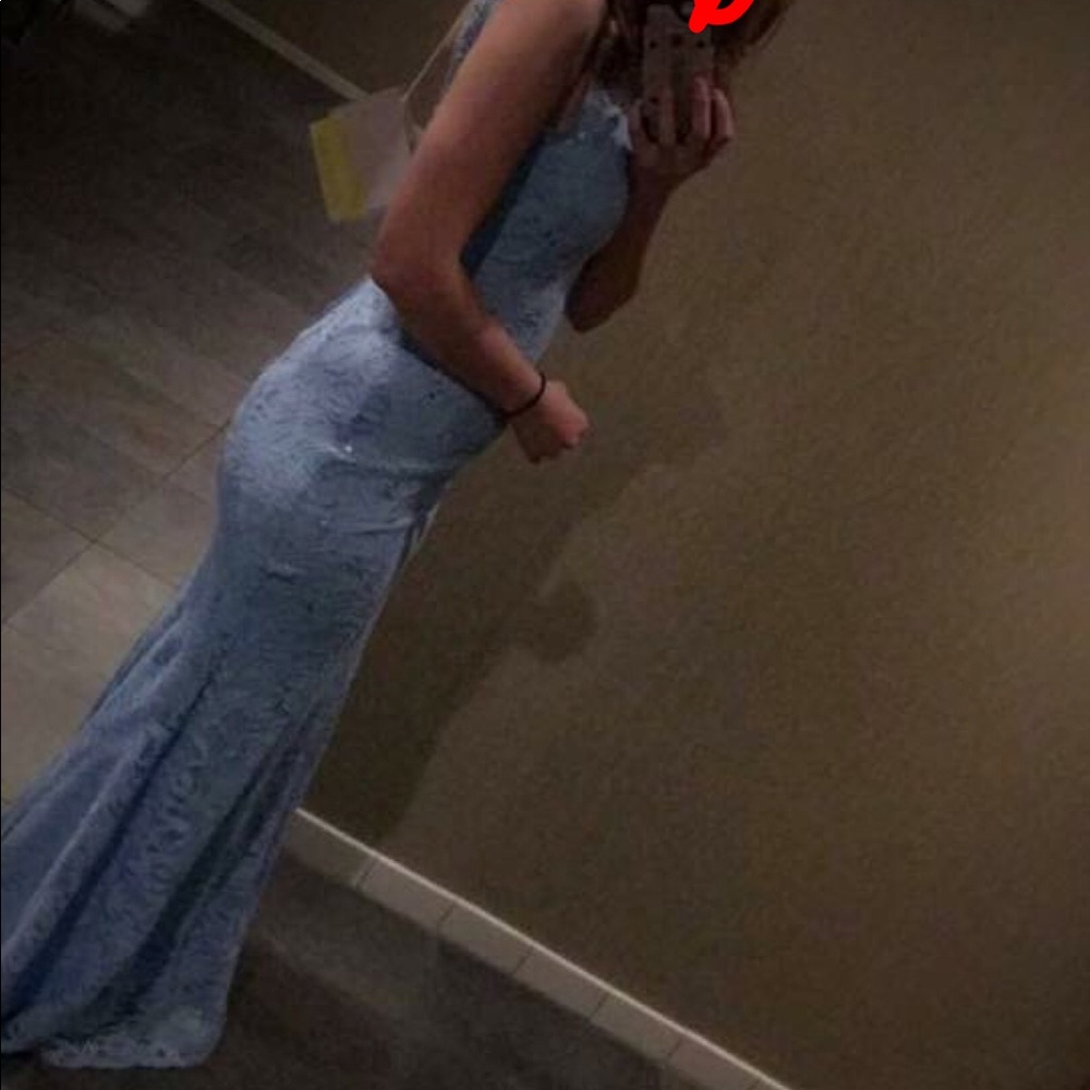 Light blue sequin prom dress
